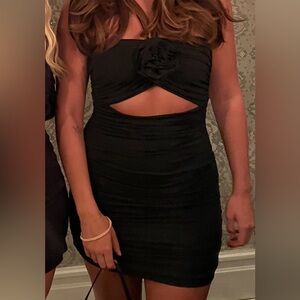 Black Mini Dress with Rose Detailling